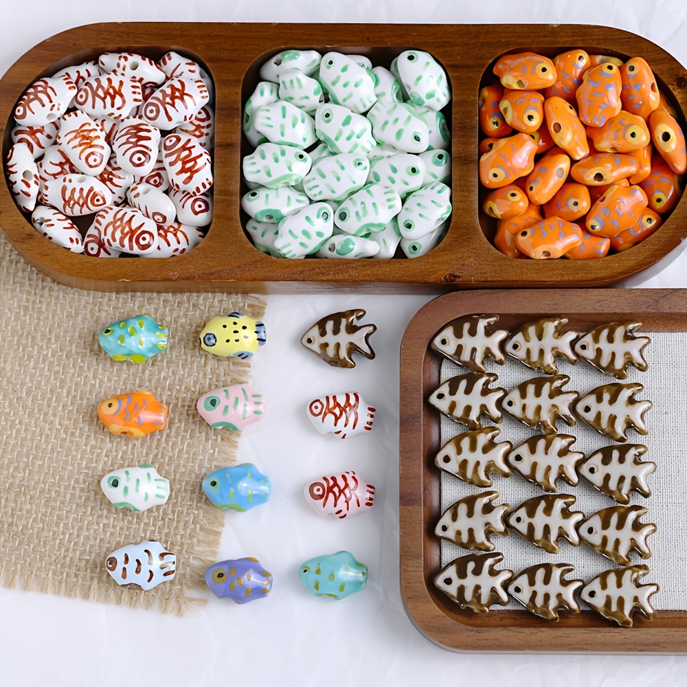 3pcs Hand-Painted Ceramic Fish Loose Beads for Jewelry Decor